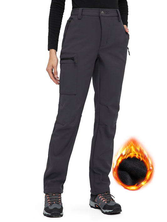 Hiauspor Women's Water Repellent Fleece Snow Ski Winter Pants with Pockets for Hiking Camping Fishing Outdoor