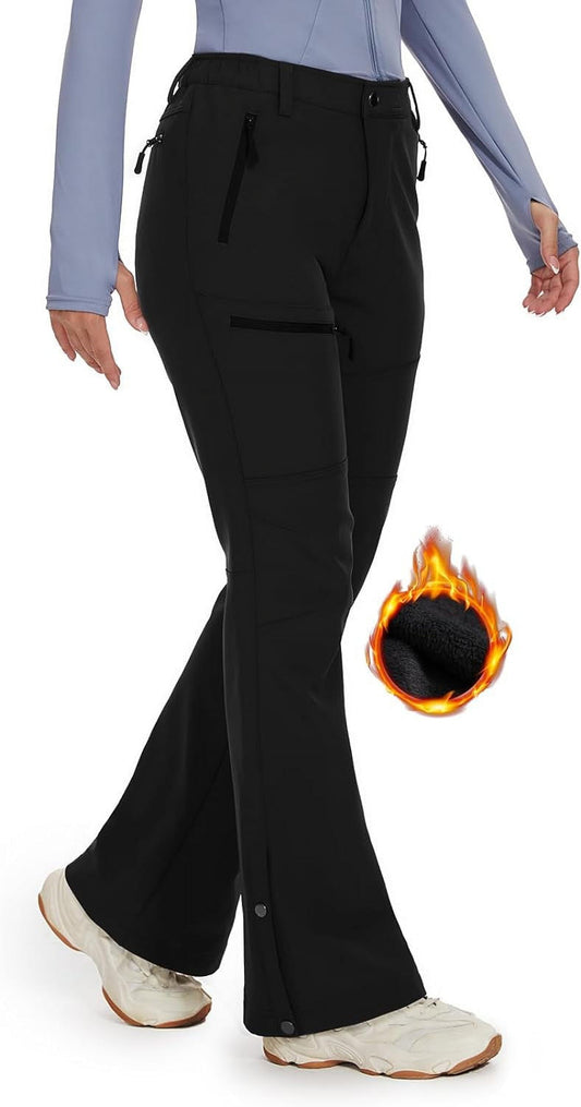 Womens Snow Ski Pants Fleece Lined Insulated Flare for Hiking Winter Outdoor