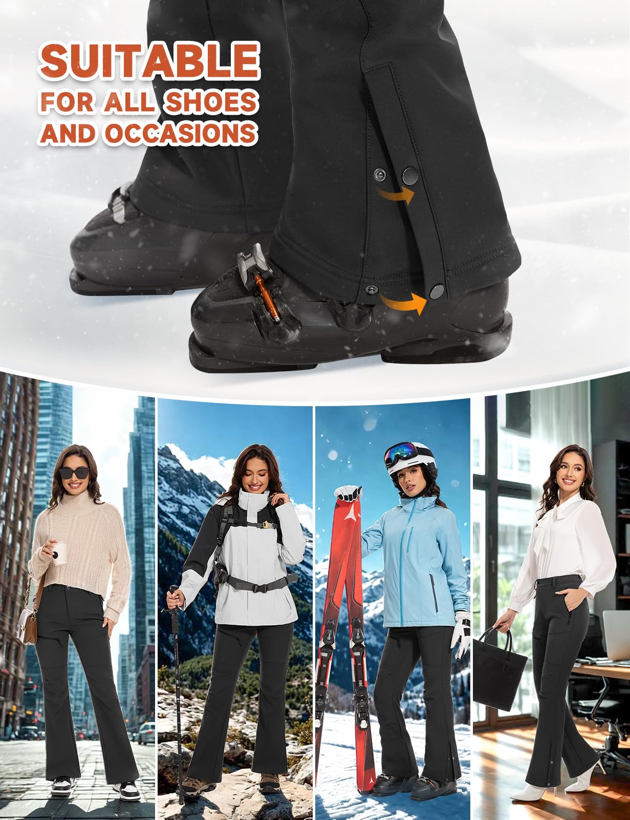 Hiauspor Womens-Snow-Ski-Pants-Fleece-Lined-Water-Resistant Insulated Thermal Flare Warm for Snowboard Winter Hiking