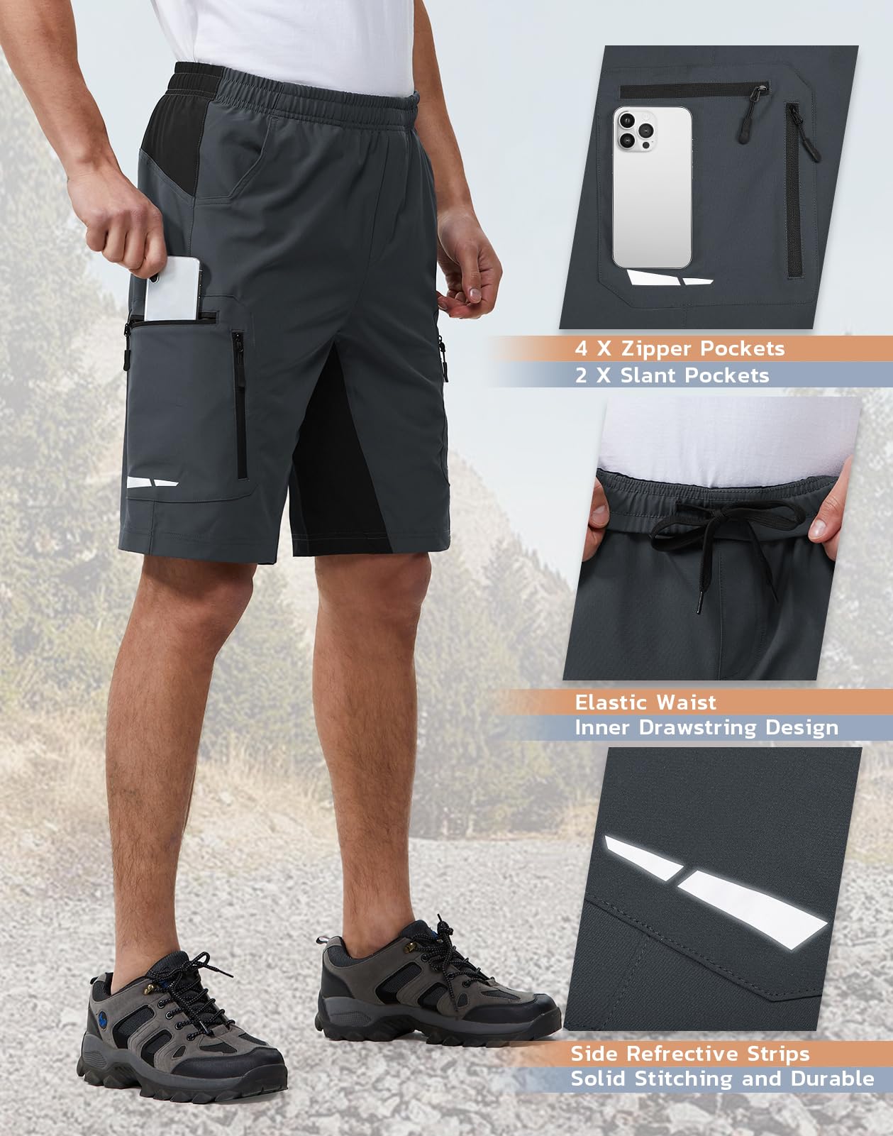 Ally Men's Mountain Bike Shorts 4D Padded Lightweight Loose-fit with Zipper Pockets for Biking Cycling Bicycle Riding Biker