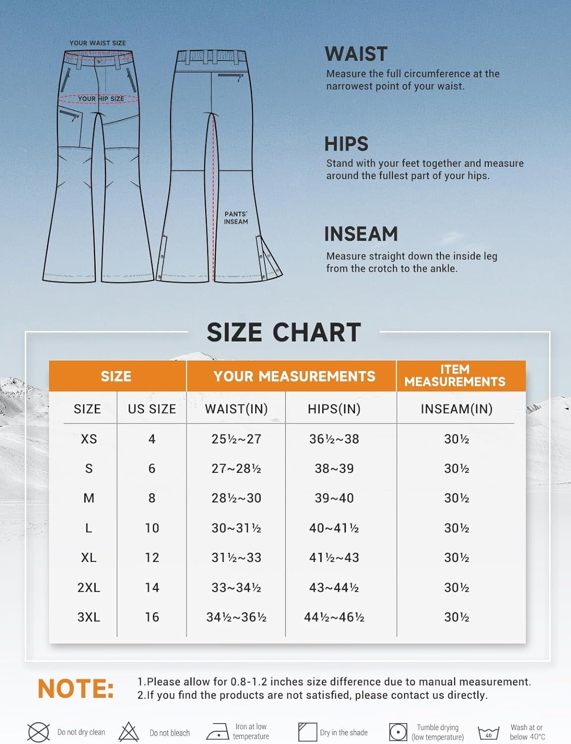 Womens Snow Ski Pants Fleece Lined Insulated Flare for Hiking Winter Outdoor