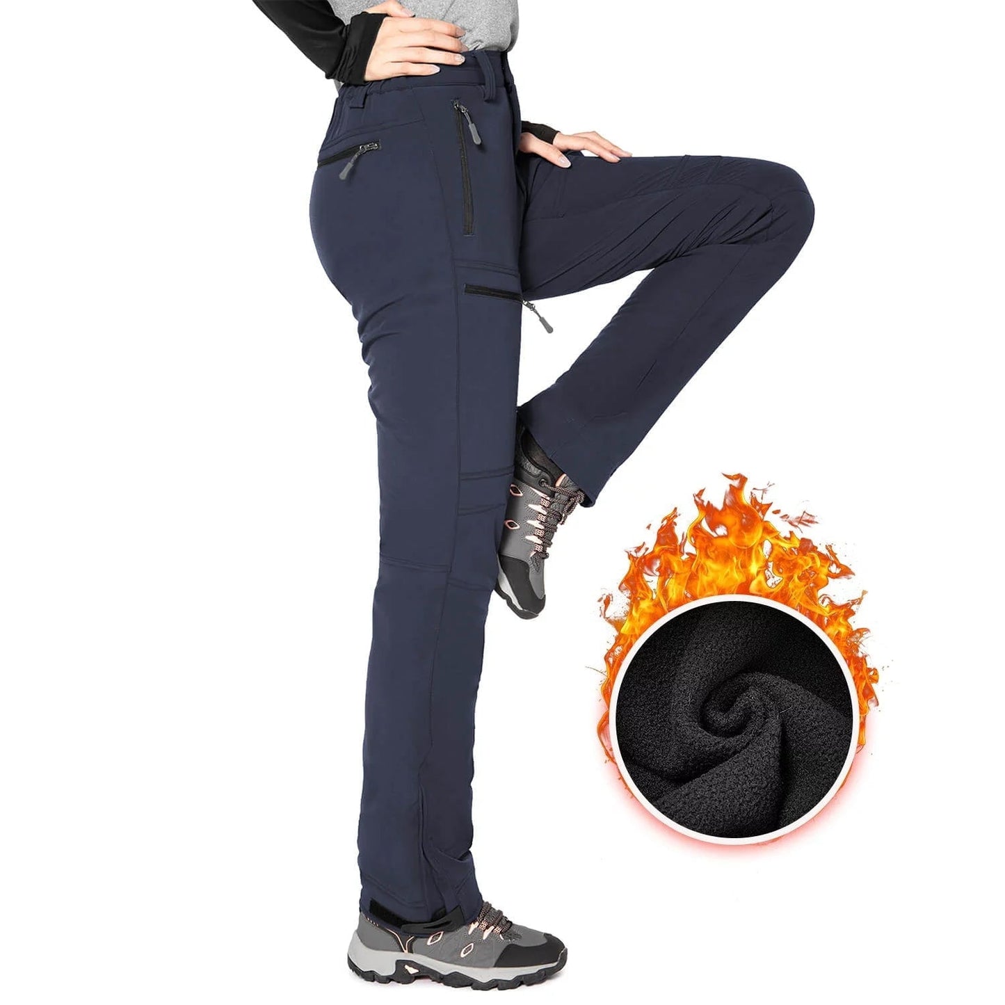 Hiauspor Women's Waterproof Hiking Pants Fleece Lined Ski Snow Winter Cargo Pants