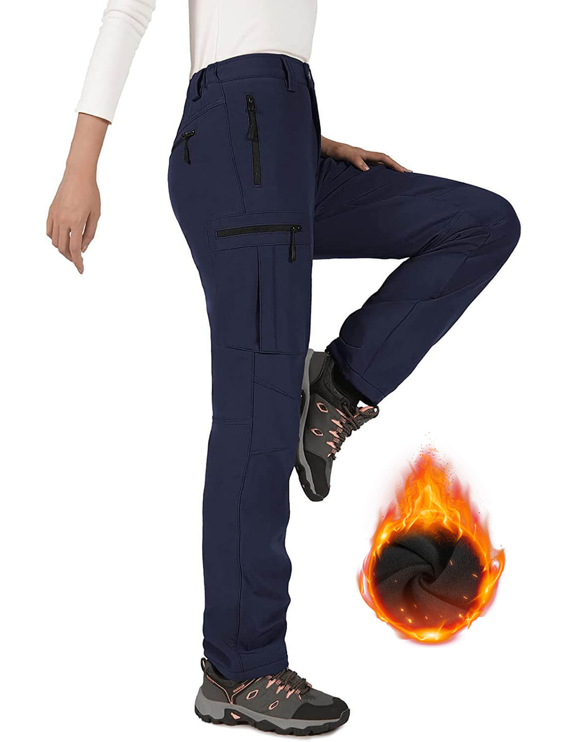 Hiauspor Women's Water Repellent Fleece Snow Ski Winter Pants with Pockets for Hiking Camping Fishing Outdoor