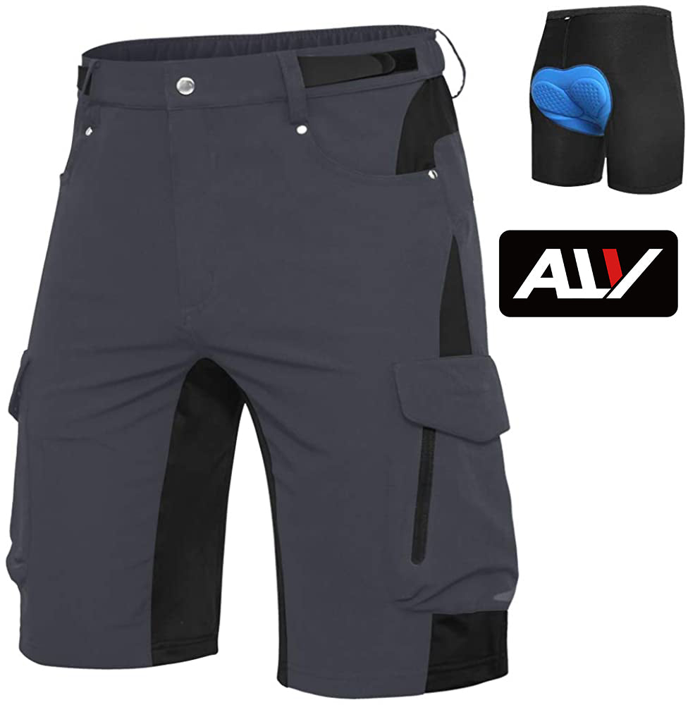 Ally Mens Mountain Bike Shorts Padded MTB Shorts Baggy Biker Cycling Bicycle Biking Shorts Loose-fit with 6 Pockets