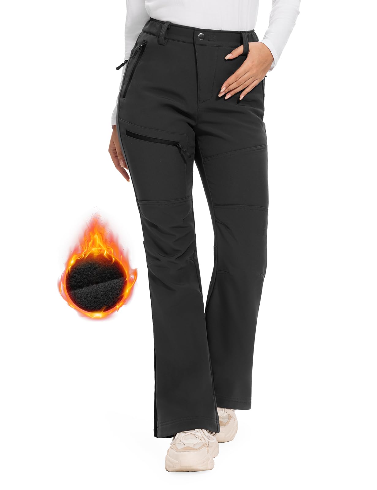 Hiauspor Womens-Snow-Ski-Pants-Fleece-Lined-Water-Resistant Insulated Thermal Flare Warm for Snowboard Winter Hiking