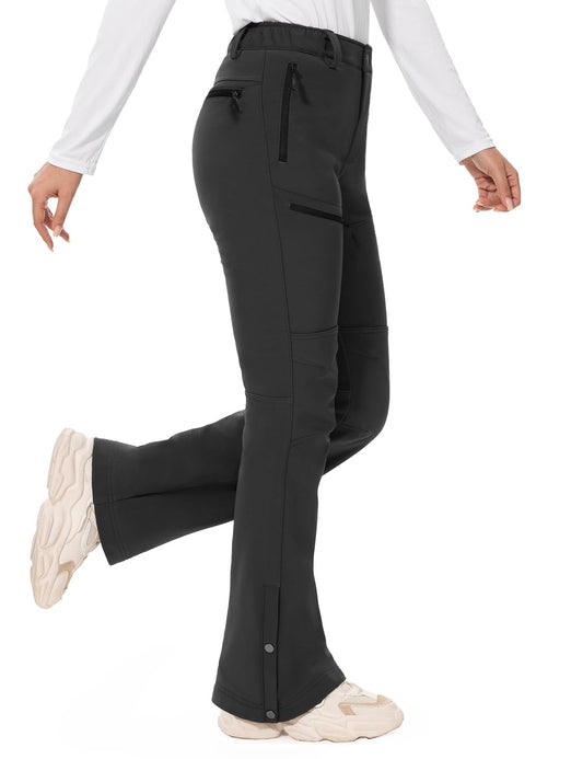 Hiauspor Womens-Snow-Ski-Pants-Fleece-Lined-Water-Resistant Insulated Thermal Flare Warm for Snowboard Winter Hiking
