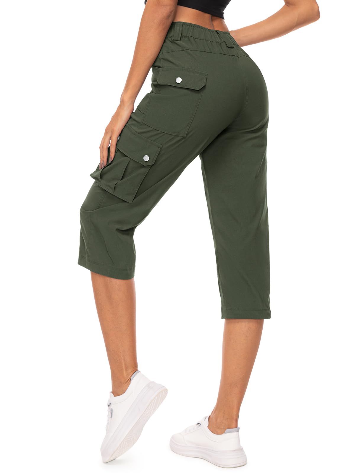 Women's Cargo Capris Pants High Waist Waterproof Hiking Casual Travel Summer Pants for Women with 6 Pockets