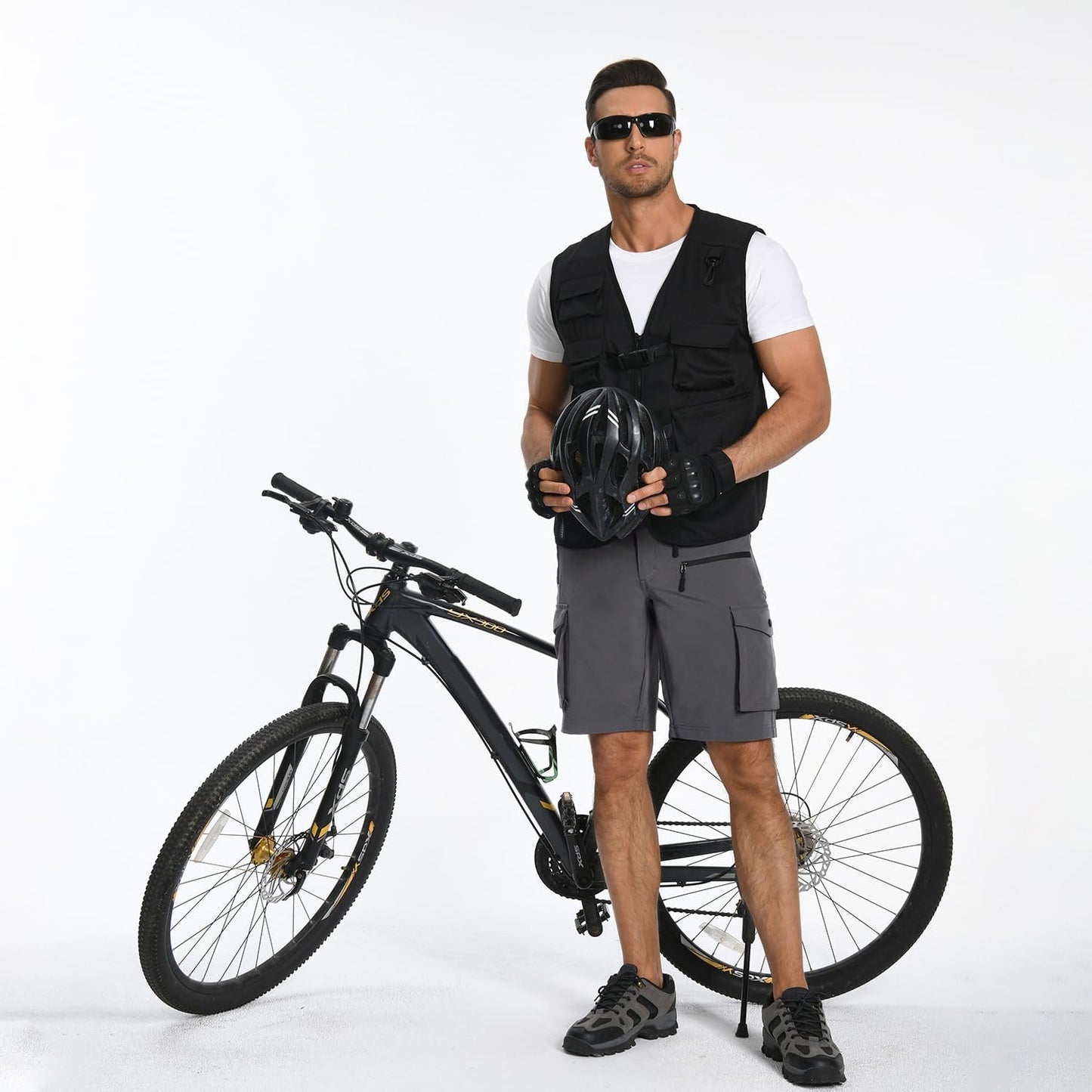 Men's Mountain Bike Shorts Stretch Hiking Cargo Shorts Quick Dry with Zipper Pocket for Bicycle Cycling Casual Golf