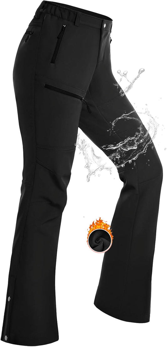 Womens Snow Ski Pants Fleece Lined Insulated Flare for Hiking Winter Outdoor