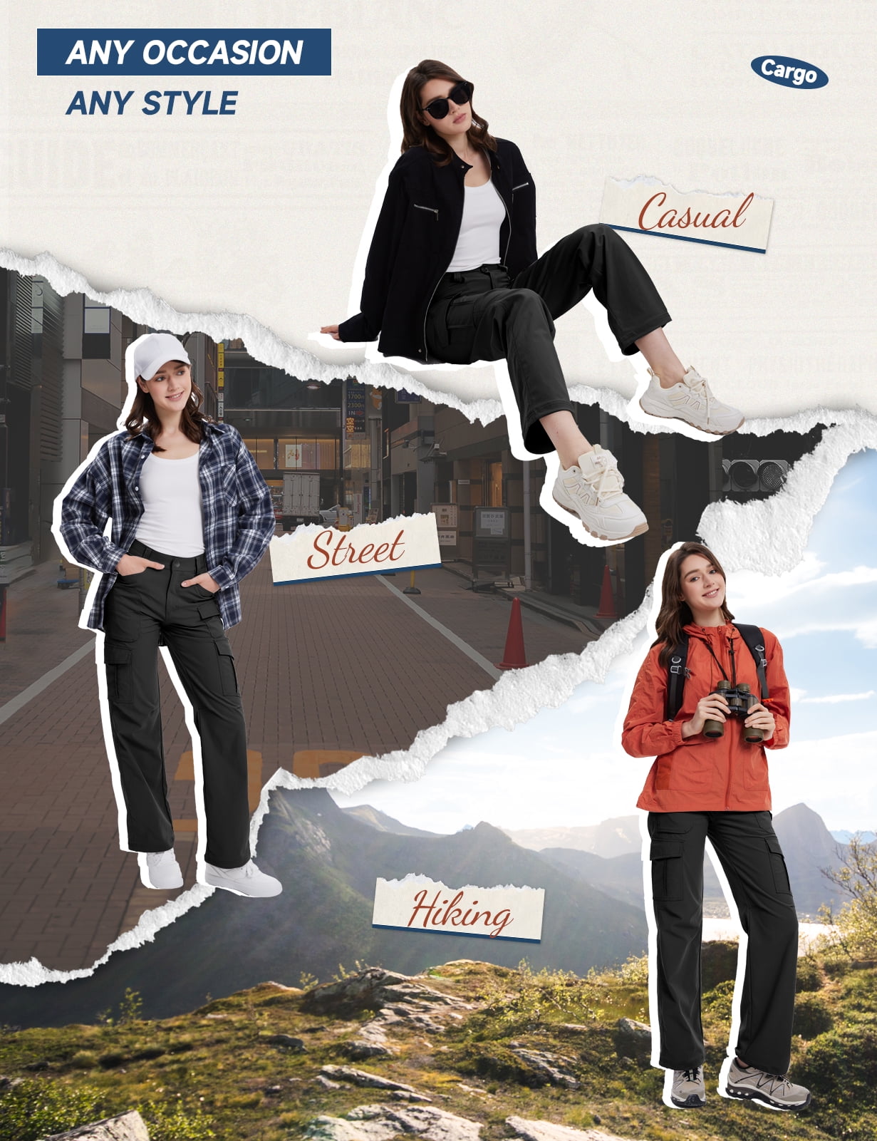 Women's Cargo Pants Wide Leg High Waisted Hiking Work Casual Lightweight Stretch