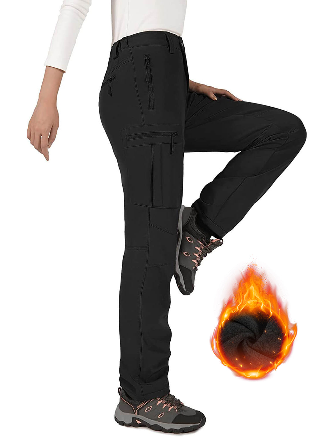 Hiauspor Women's Water Repellent Fleece Snow Ski Winter Pants with Pockets for Hiking Camping Fishing Outdoor