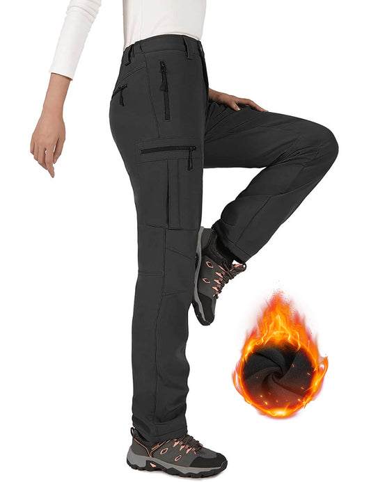 Hiauspor Women's Water Repellent Fleece Snow Ski Winter Pants with Pockets for Hiking Camping Fishing Outdoor