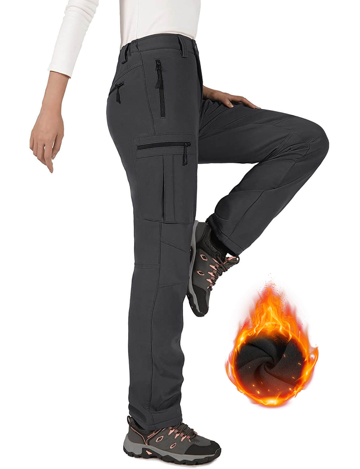 Hiauspor Women's Water Repellent Fleece Snow Ski Winter Pants with Pockets for Hiking Camping Fishing Outdoor