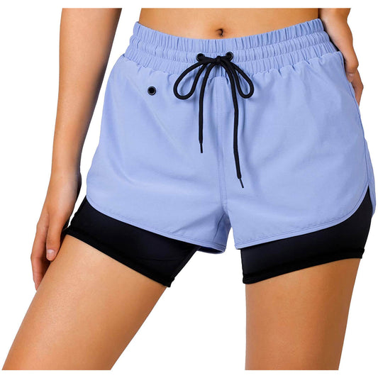 Women's-Running-Shorts, 2 in 1 Quick Dry Sports Workout Fitness Jogging Yoga Shorts for Women with Pocket