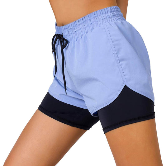 Women's-Running-Shorts, 2 in 1 Quick Dry Sports Workout Fitness Jogging Yoga Shorts for Women with Pocket