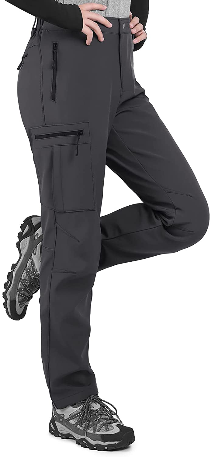 Hiauspor Women's Hiking Pants Waterproof Fleece Lined Ski Snow Winter Pants Black-Dark Grey / XX-Large