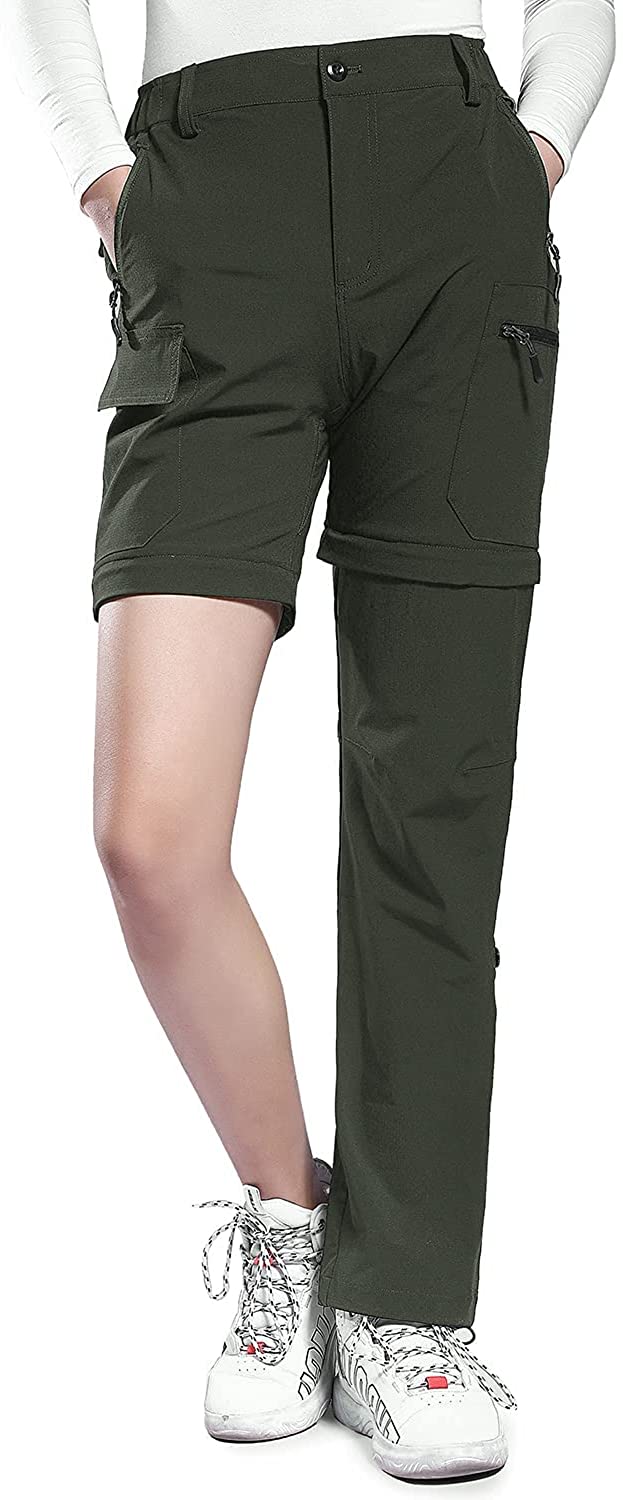Hiauspor Women's Convertible Hiking Pants Lightweight Zip Off Pants Quick Dry Outdoor Stretch Pants UPF 50+ Army Green / XX-Large