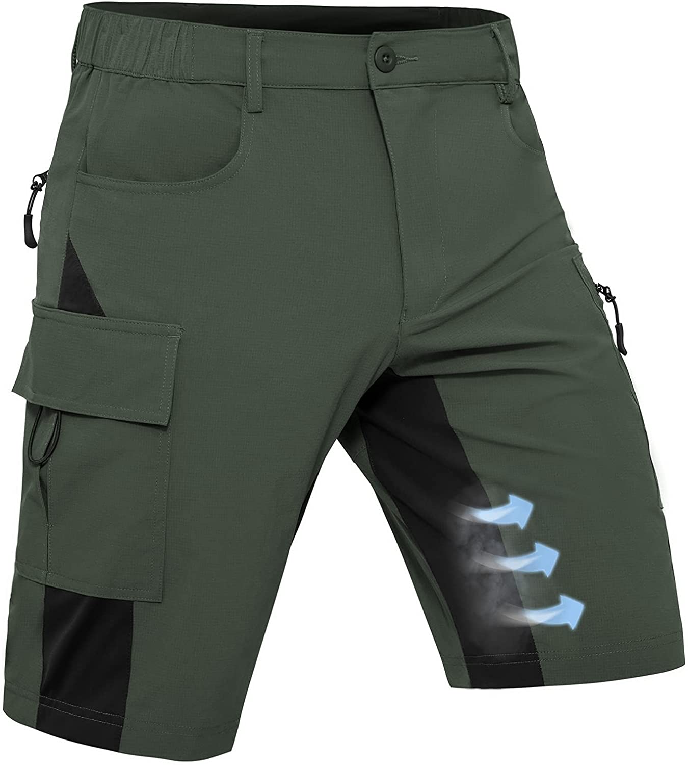 Hiauspor Men's Hiking Cargo Shorts Lightweight Quick Dry Stretch MTB Shorts for Goft Fishing Tactical Outdoor Casual Shorts Army Green / 3X-Large