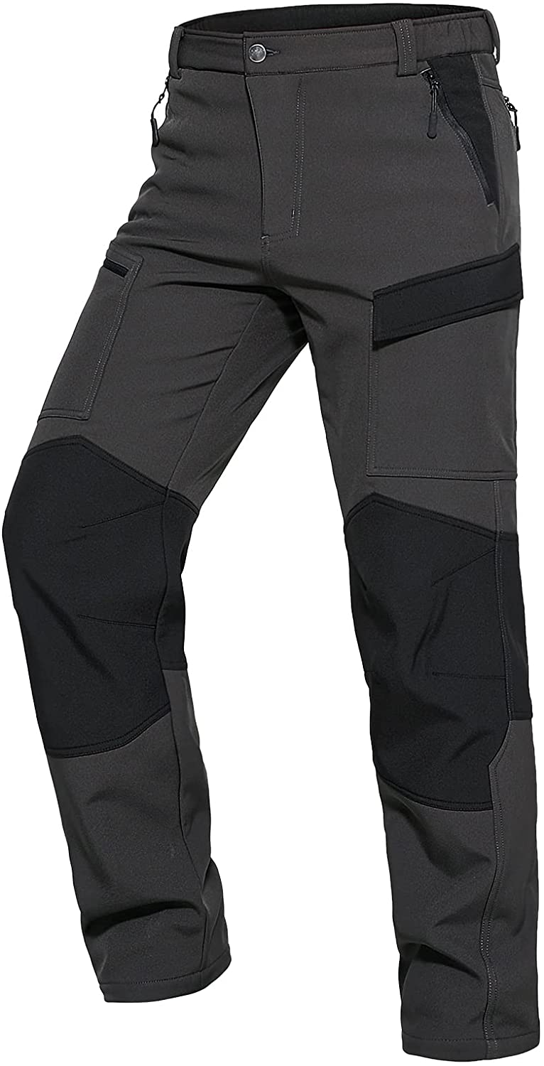Hiauspor Mens Winter Snow Ski Fleece Lined Pants for Hiking Hunting Fishing  Water Repellent Windproof Dark Grey S 