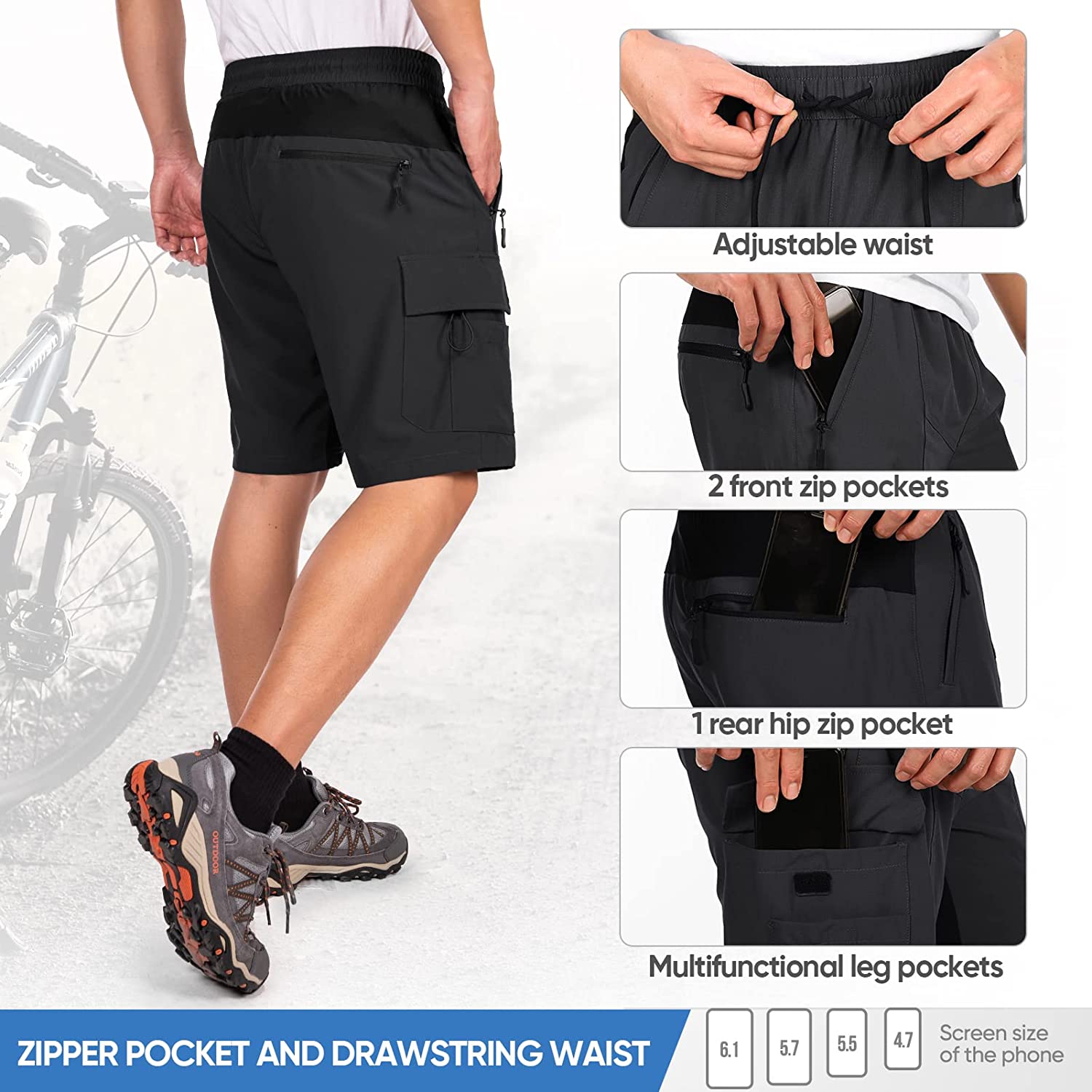 Hiauspor Men's Padded Mountain Bike Shorts MTB Loose Fit Quick Dry Cycling  Shorts Biking for Men with 5 Pockets