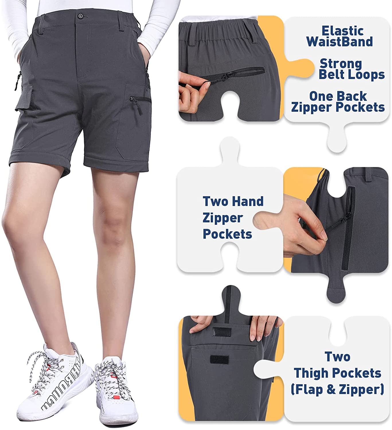 Hiauspor Women's Convertible Hiking Pants Lightweight Zip Off Pants Qu